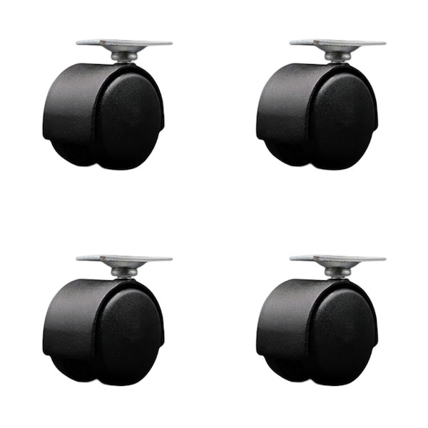 2'' Black Metal Hooded Twin Wheel Caster Nylon Wheels Top Plate , 4PK